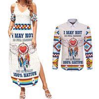 Native American Love Couples Matching Summer Maxi Dress and Long Sleeve Button Shirt Dream Catcher With Angel Wings