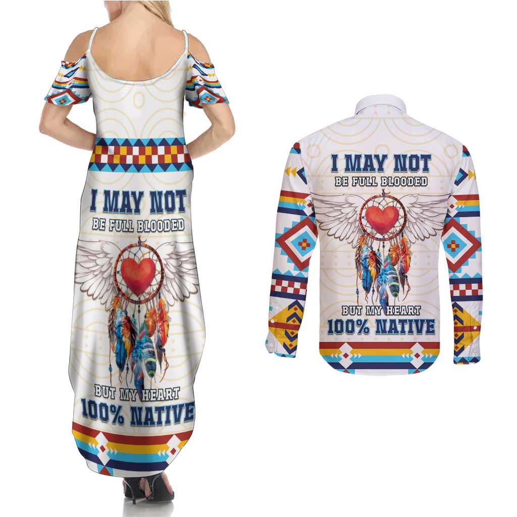Native American Love Couples Matching Summer Maxi Dress and Long Sleeve Button Shirt Dream Catcher With Angel Wings