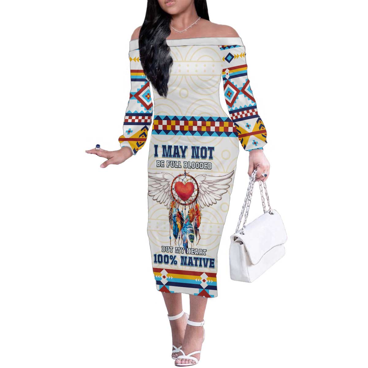 Native American Love Family Matching Off The Shoulder Long Sleeve Dress and Hawaiian Shirt Dream Catcher With Angel Wings