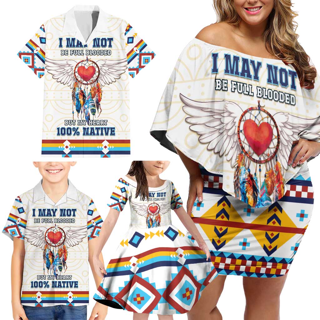 Native American Love Family Matching Off Shoulder Short Dress and Hawaiian Shirt Dream Catcher With Angel Wings