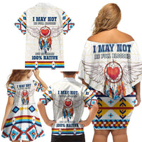 Native American Love Family Matching Off Shoulder Short Dress and Hawaiian Shirt Dream Catcher With Angel Wings