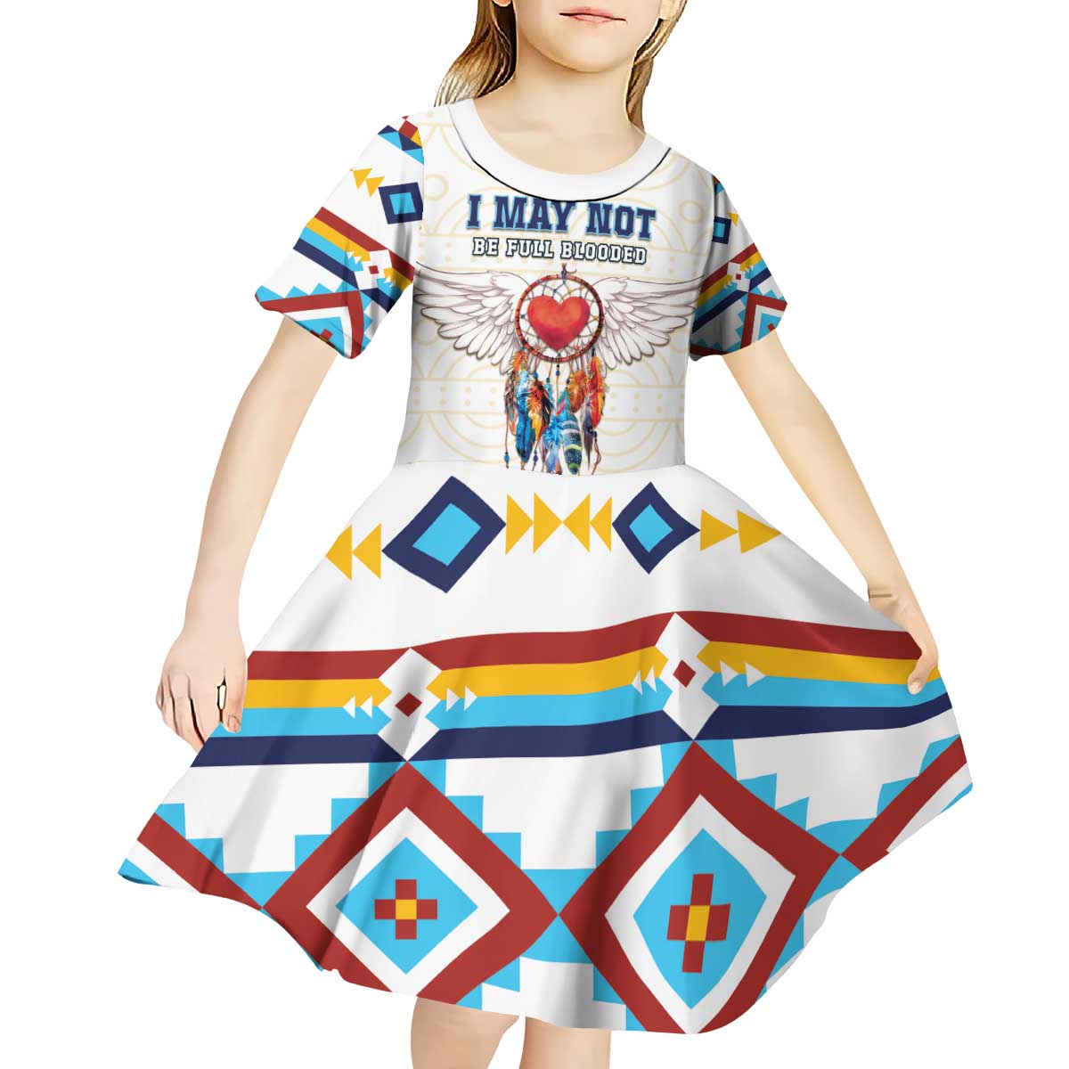 Native American Love Kid Short Sleeve Dress Dream Catcher With Angel Wings