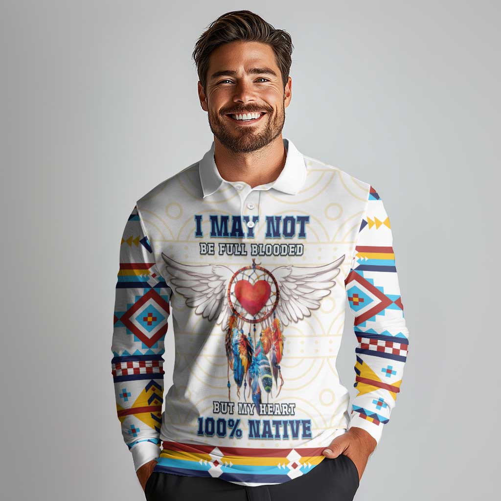 Native American Love Long Sleeve Polo Shirt Dream Catcher With Angel Wings