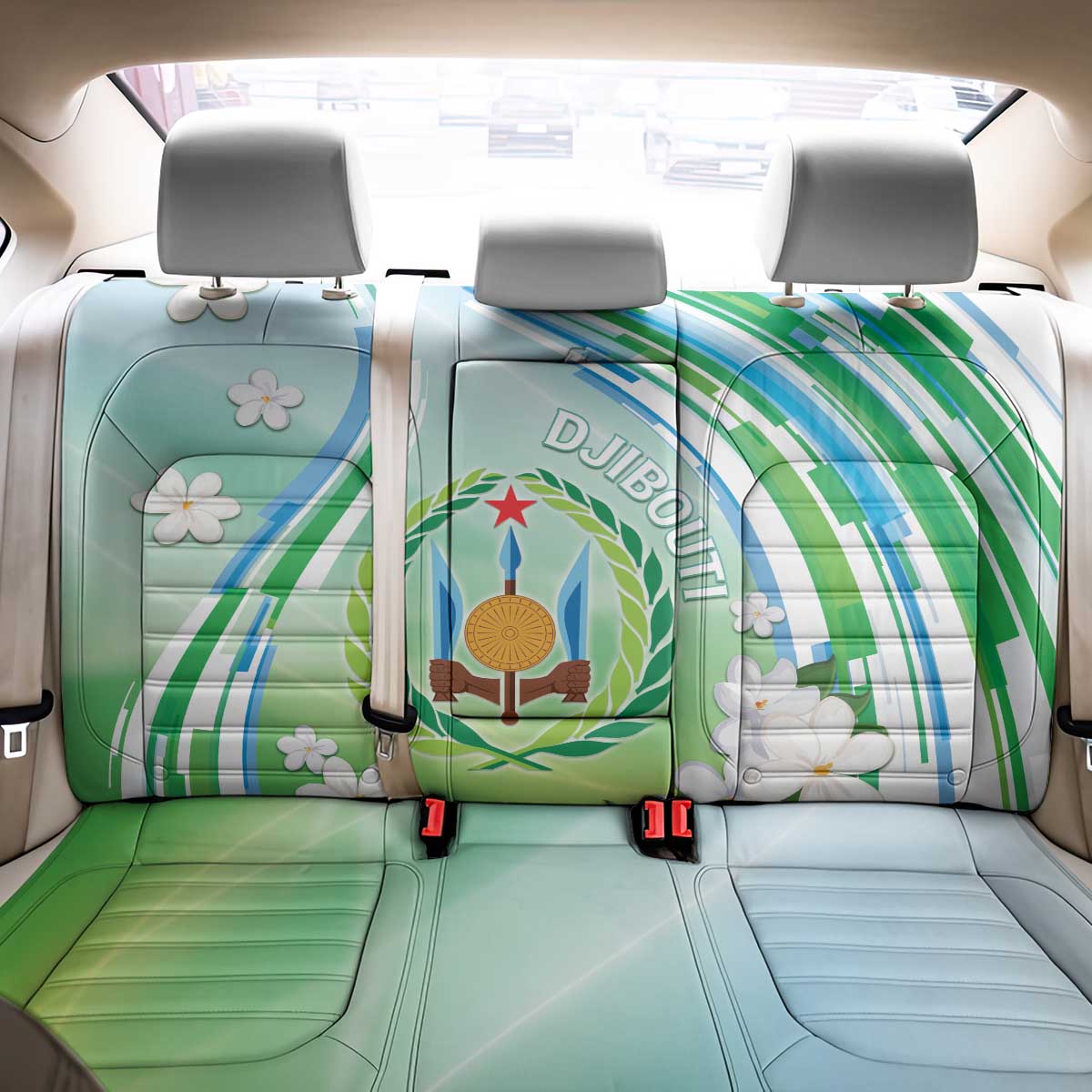 Djibouti Back Car Seat Cover Jabuuti Emblem With Jasmine