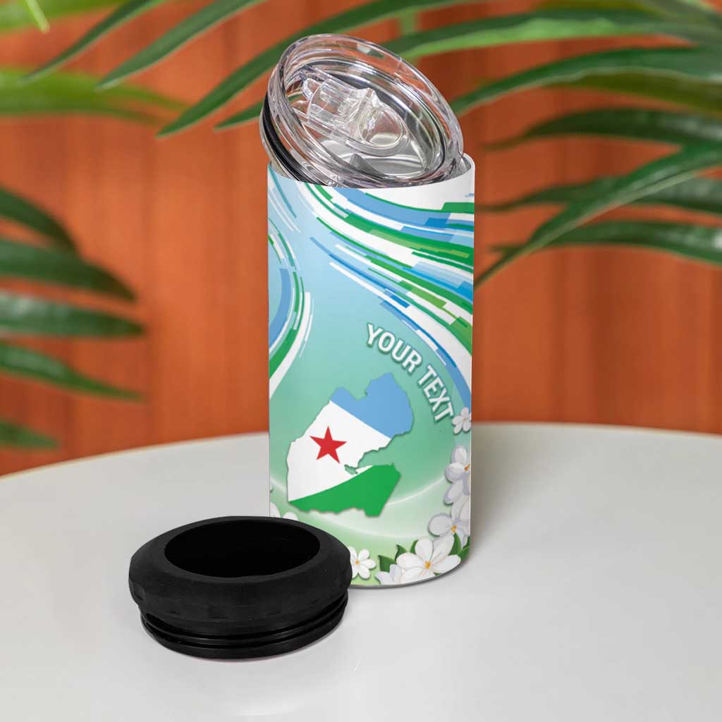 Personalised Djibouti 4 in 1 Can Cooler Tumbler Jabuuti Emblem With Jasmine