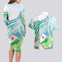 Personalised Djibouti Couples Matching Long Sleeve Bodycon Dress and Hawaiian Shirt Jabuuti Emblem With Jasmine