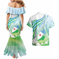 Personalised Djibouti Couples Matching Mermaid Dress and Hawaiian Shirt Jabuuti Emblem With Jasmine