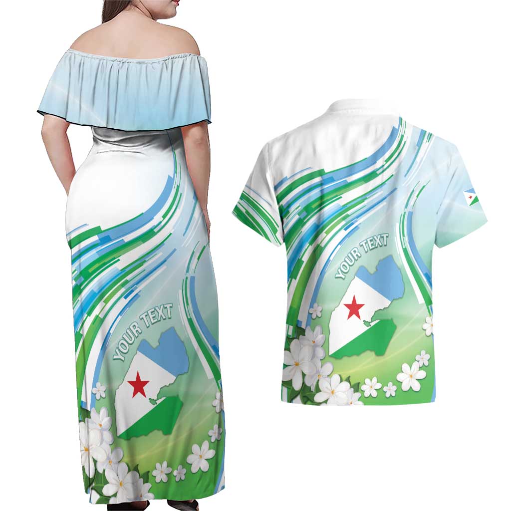 Personalised Djibouti Couples Matching Off Shoulder Maxi Dress and Hawaiian Shirt Jabuuti Emblem With Jasmine