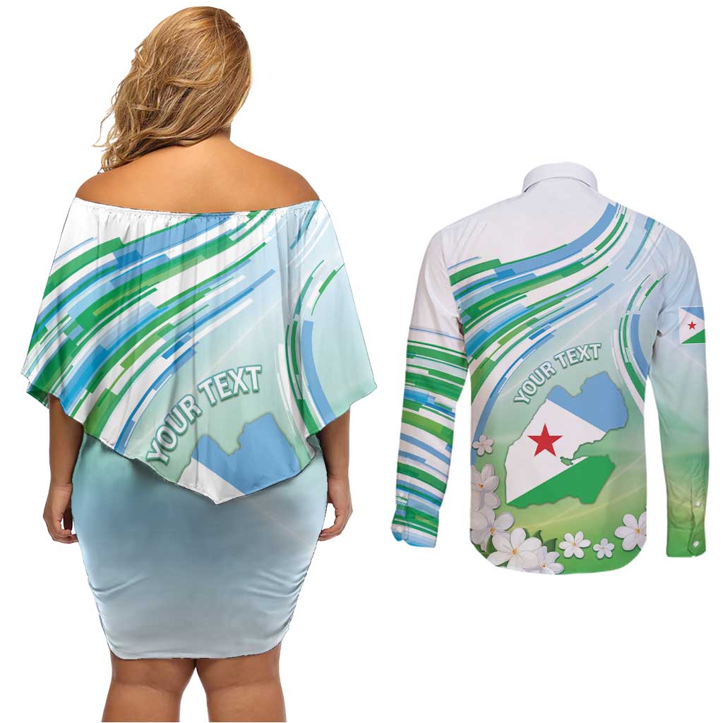 Personalised Djibouti Couples Matching Off Shoulder Short Dress and Long Sleeve Button Shirt Jabuuti Emblem With Jasmine