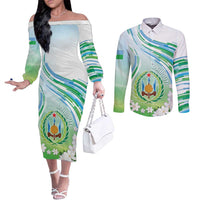 Personalised Djibouti Couples Matching Off The Shoulder Long Sleeve Dress and Long Sleeve Button Shirt Jabuuti Emblem With Jasmine