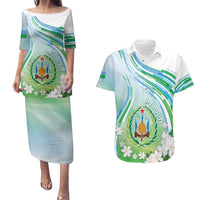 Personalised Djibouti Couples Matching Puletasi and Hawaiian Shirt Jabuuti Emblem With Jasmine