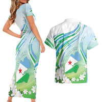 Personalised Djibouti Couples Matching Short Sleeve Bodycon Dress and Hawaiian Shirt Jabuuti Emblem With Jasmine