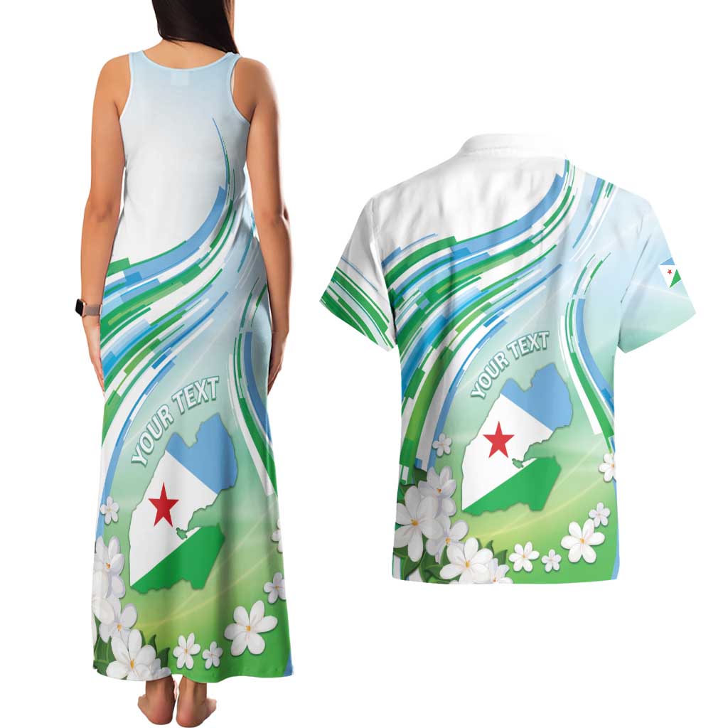 Personalised Djibouti Couples Matching Tank Maxi Dress and Hawaiian Shirt Jabuuti Emblem With Jasmine