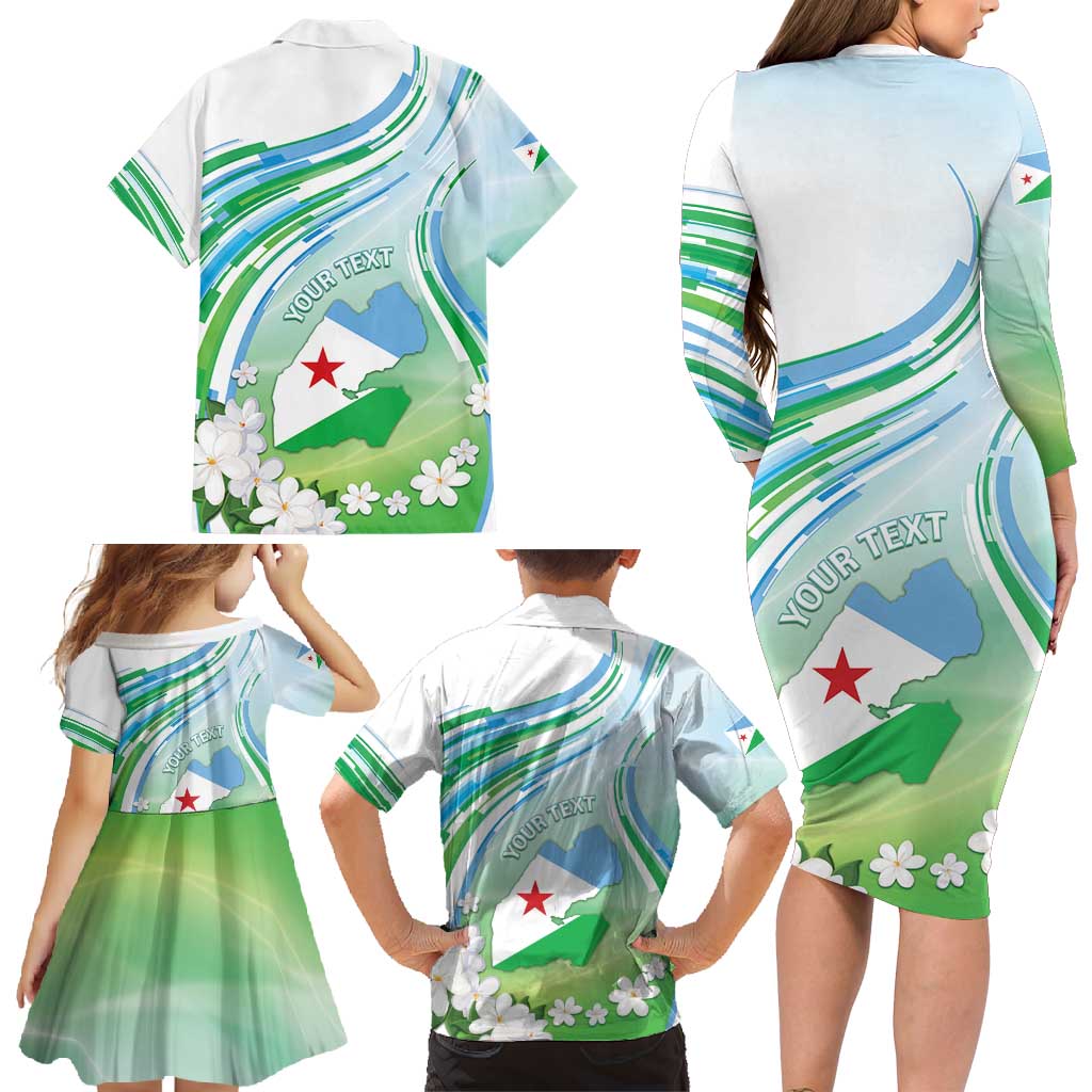 Personalised Djibouti Family Matching Long Sleeve Bodycon Dress and Hawaiian Shirt Jabuuti Emblem With Jasmine