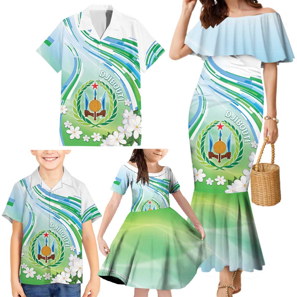 Personalised Djibouti Family Matching Mermaid Dress and Hawaiian Shirt Jabuuti Emblem With Jasmine