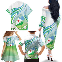 Personalised Djibouti Family Matching Off The Shoulder Long Sleeve Dress and Hawaiian Shirt Jabuuti Emblem With Jasmine