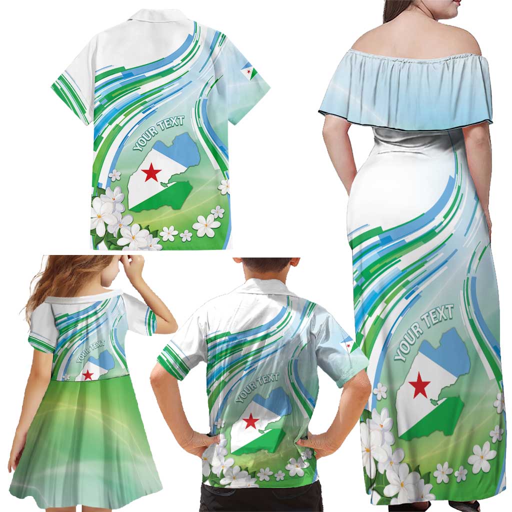 Personalised Djibouti Family Matching Off Shoulder Maxi Dress and Hawaiian Shirt Jabuuti Emblem With Jasmine