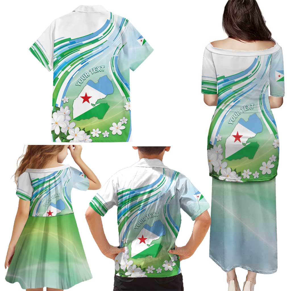 Personalised Djibouti Family Matching Puletasi and Hawaiian Shirt Jabuuti Emblem With Jasmine