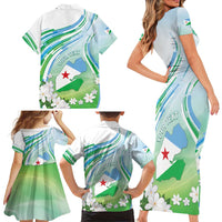 Personalised Djibouti Family Matching Short Sleeve Bodycon Dress and Hawaiian Shirt Jabuuti Emblem With Jasmine