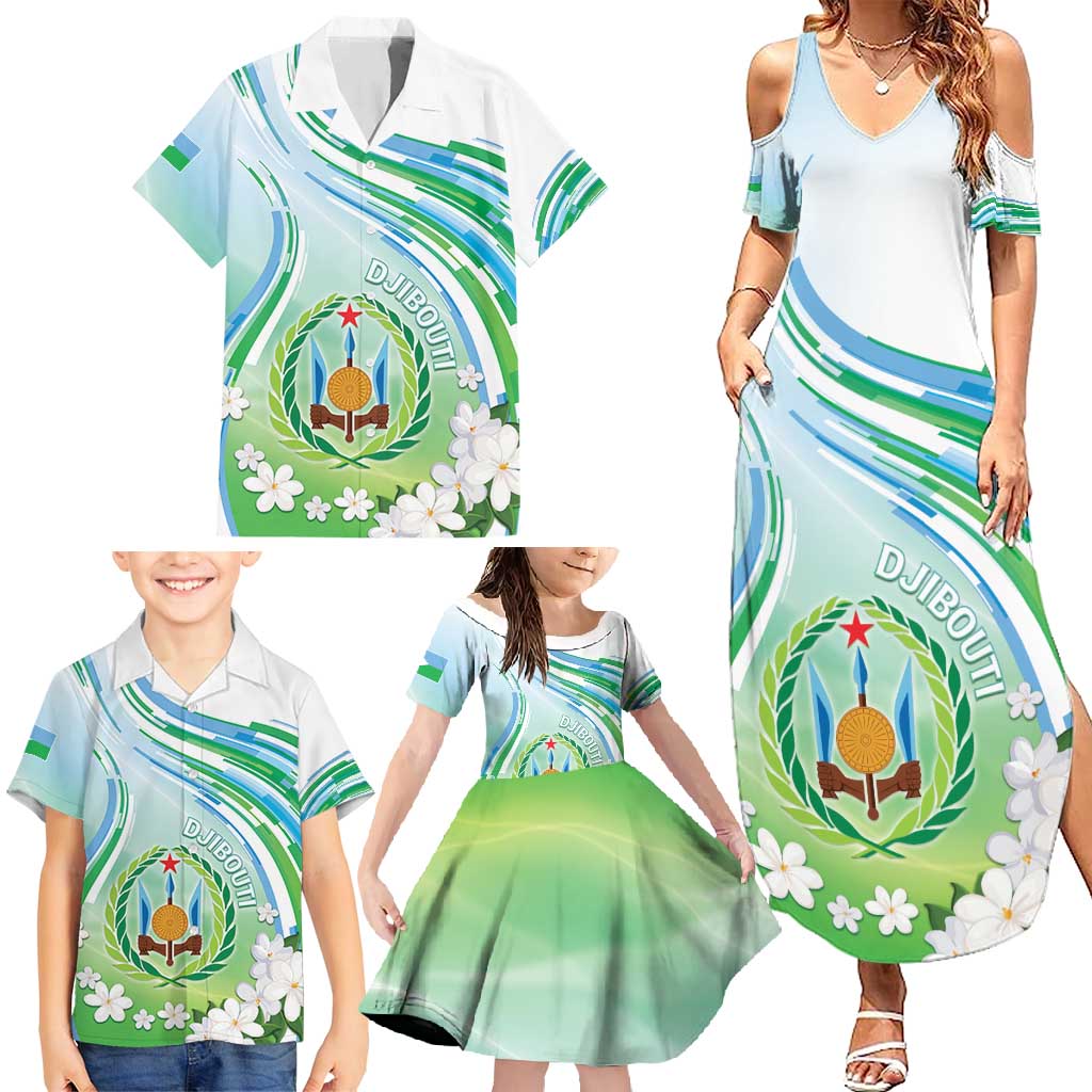 Personalised Djibouti Family Matching Summer Maxi Dress and Hawaiian Shirt Jabuuti Emblem With Jasmine