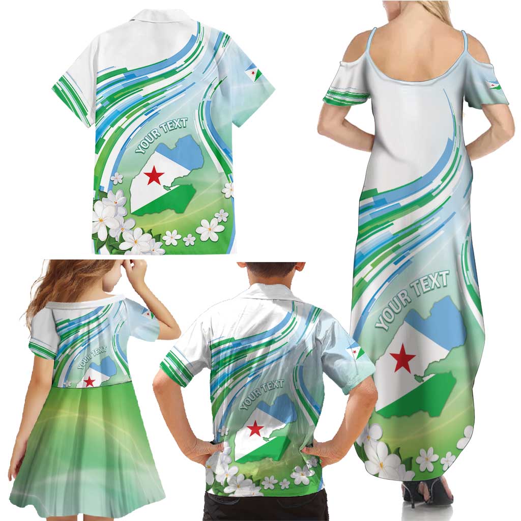 Personalised Djibouti Family Matching Summer Maxi Dress and Hawaiian Shirt Jabuuti Emblem With Jasmine