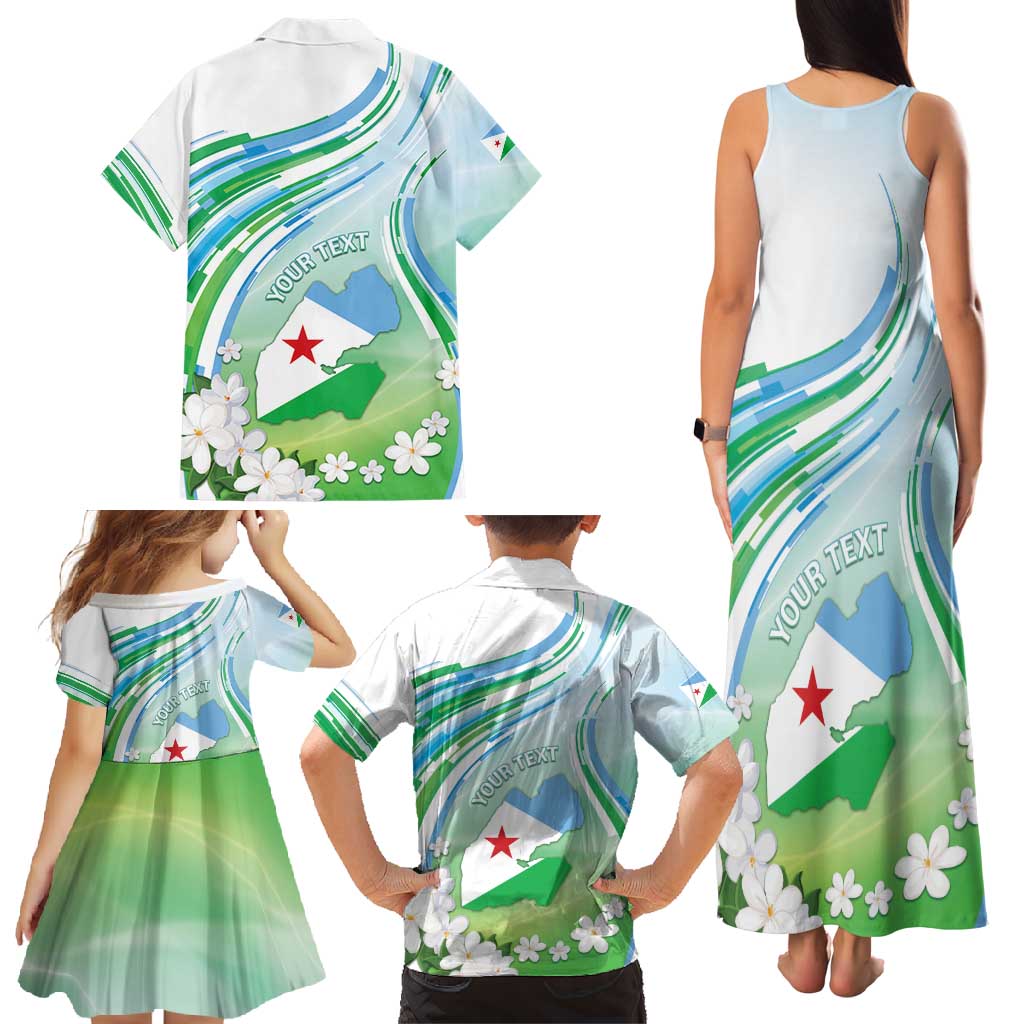 Personalised Djibouti Family Matching Tank Maxi Dress and Hawaiian Shirt Jabuuti Emblem With Jasmine