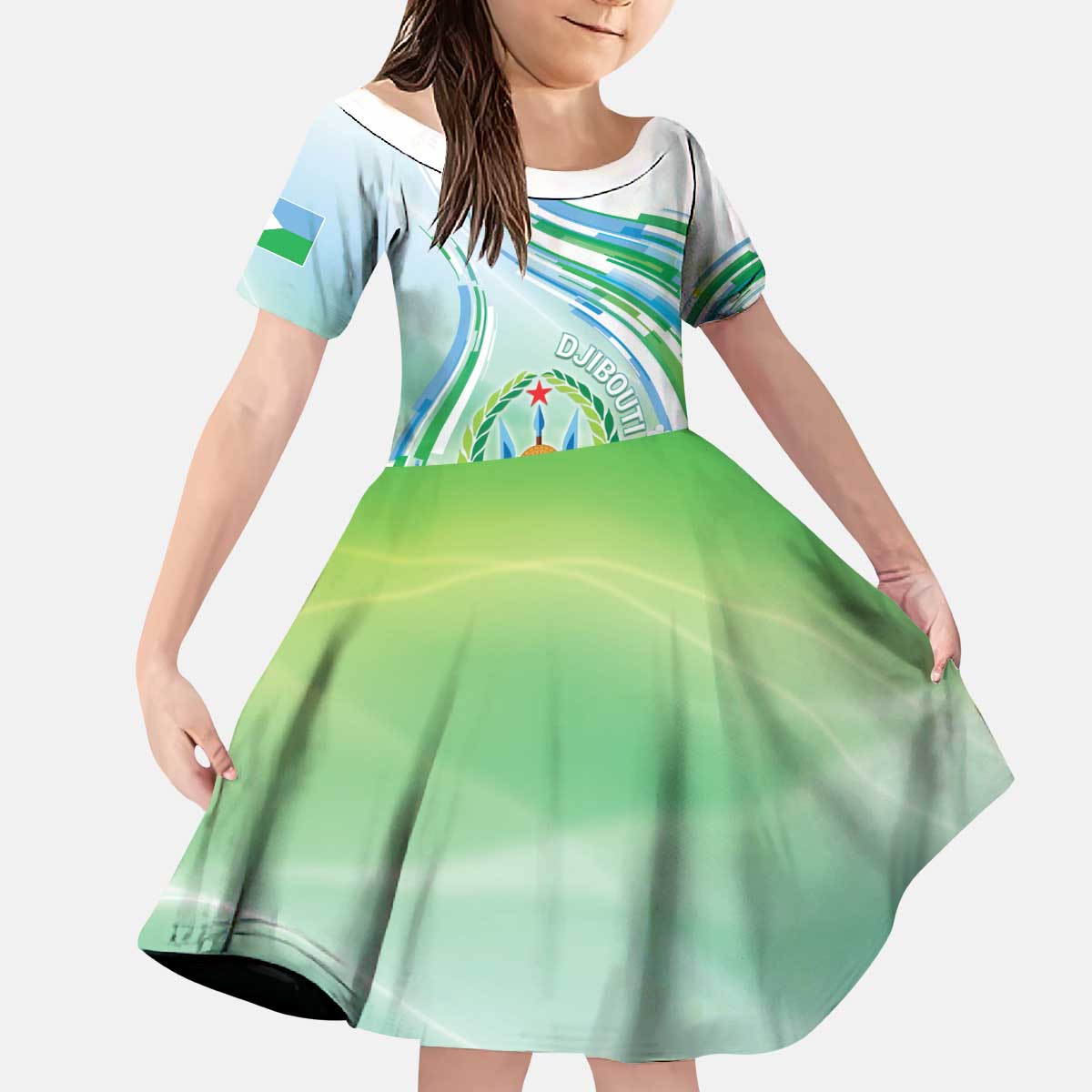 Personalised Djibouti Kid Short Sleeve Dress Jabuuti Emblem With Jasmine