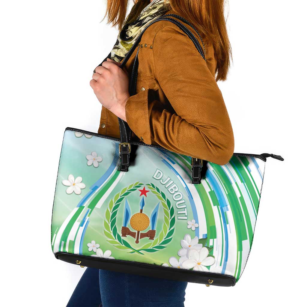 Djibouti Leather Tote Bag Jabuuti Emblem With Jasmine