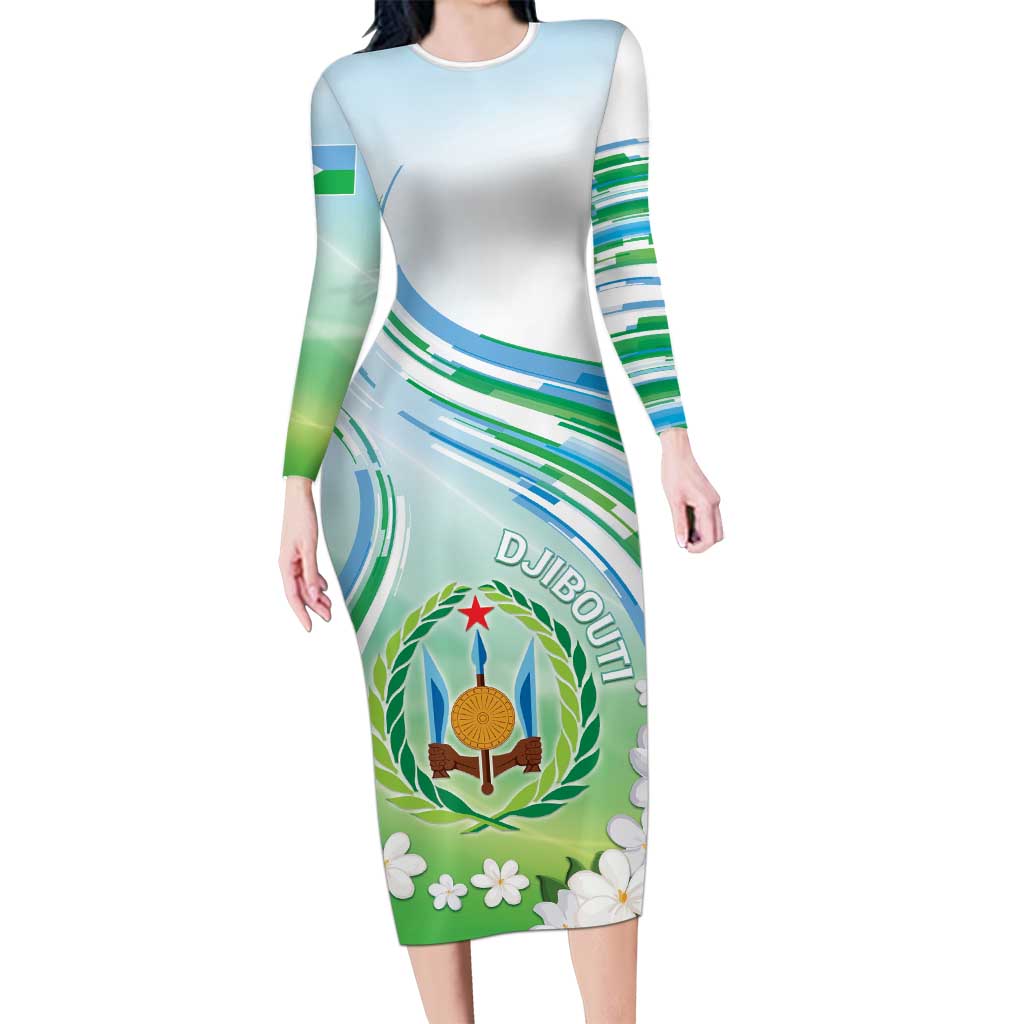Personalised Djibouti Long Sleeve Bodycon Dress Jabuuti Emblem With Jasmine