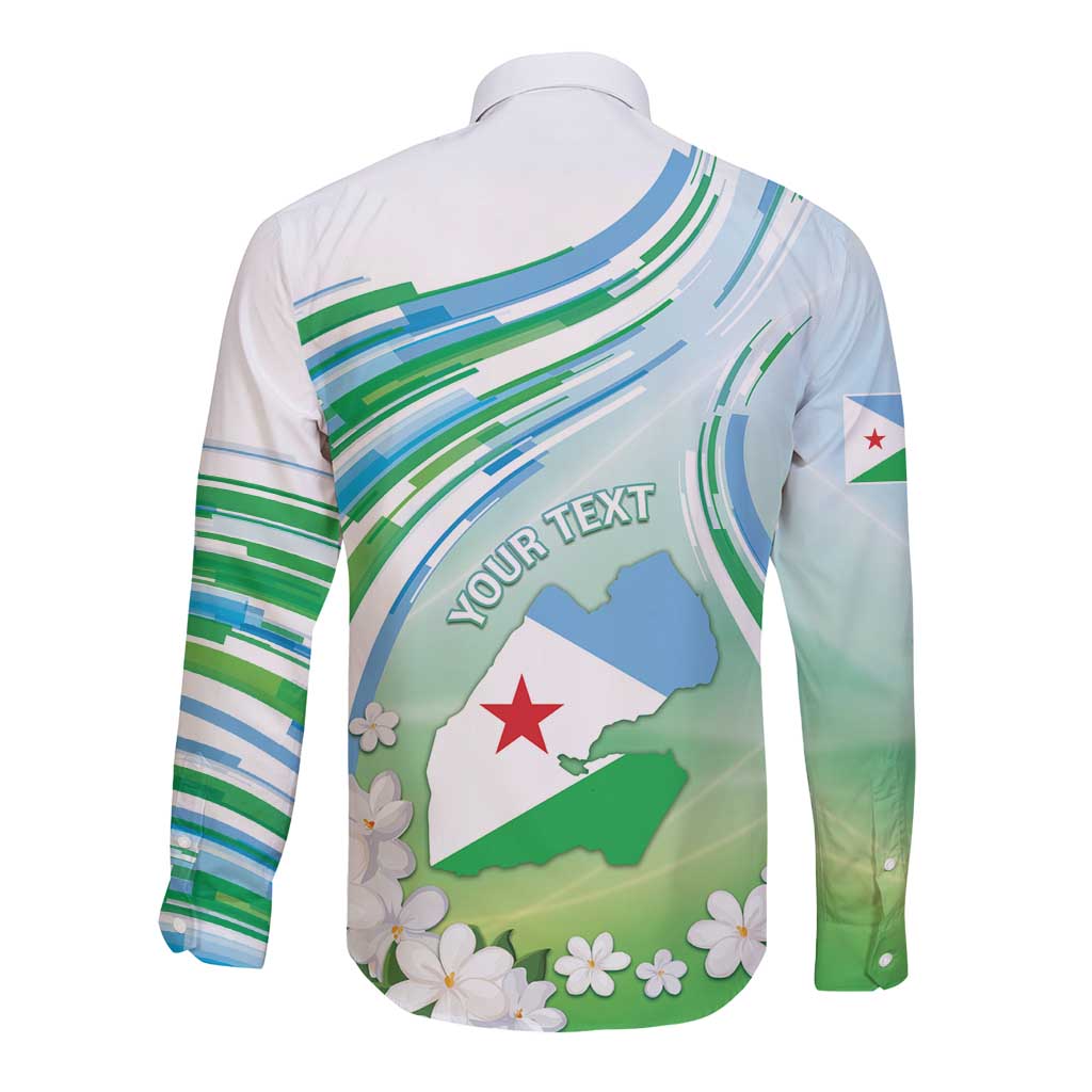 Personalised Djibouti Long Sleeve Button Shirt Jabuuti Emblem With Jasmine