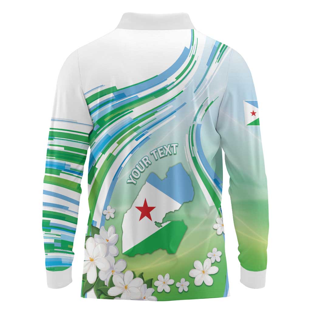 Personalised Djibouti Long Sleeve Polo Shirt Jabuuti Emblem With Jasmine