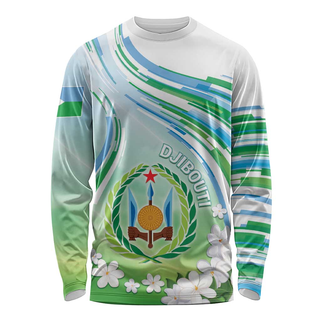 Personalised Djibouti Long Sleeve Shirt Jabuuti Emblem With Jasmine