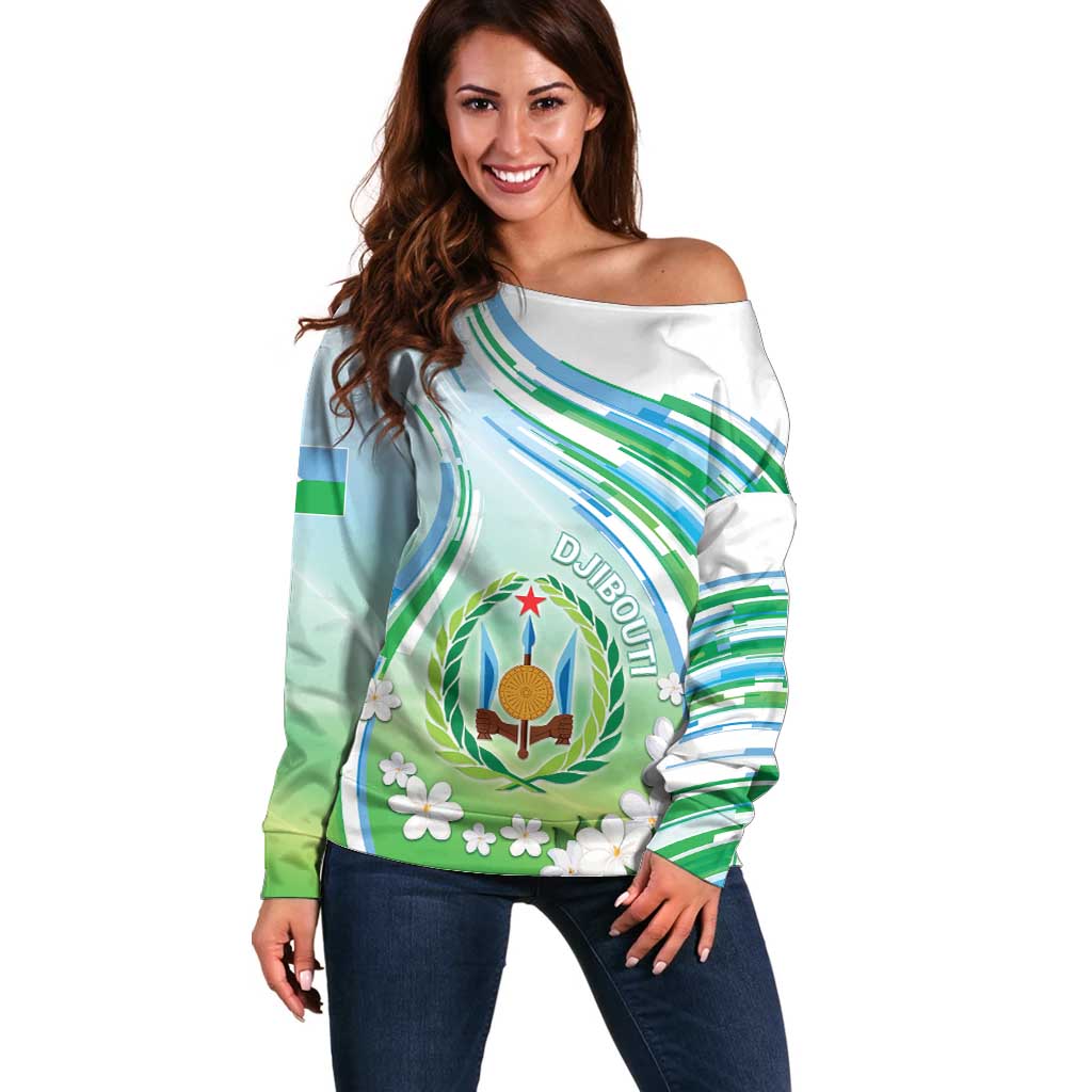 Personalised Djibouti Off Shoulder Sweater Jabuuti Emblem With Jasmine