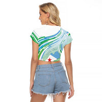 Personalised Djibouti Raglan Cropped T Shirt Jabuuti Emblem With Jasmine