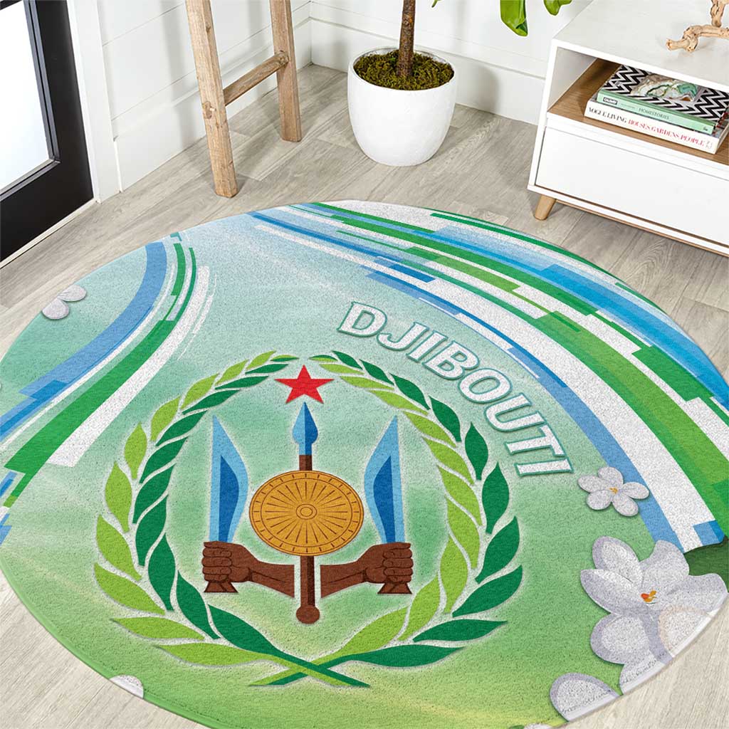 Djibouti Round Carpet Jabuuti Emblem With Jasmine