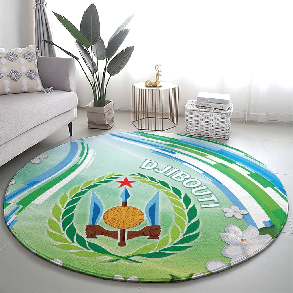 Djibouti Round Carpet Jabuuti Emblem With Jasmine
