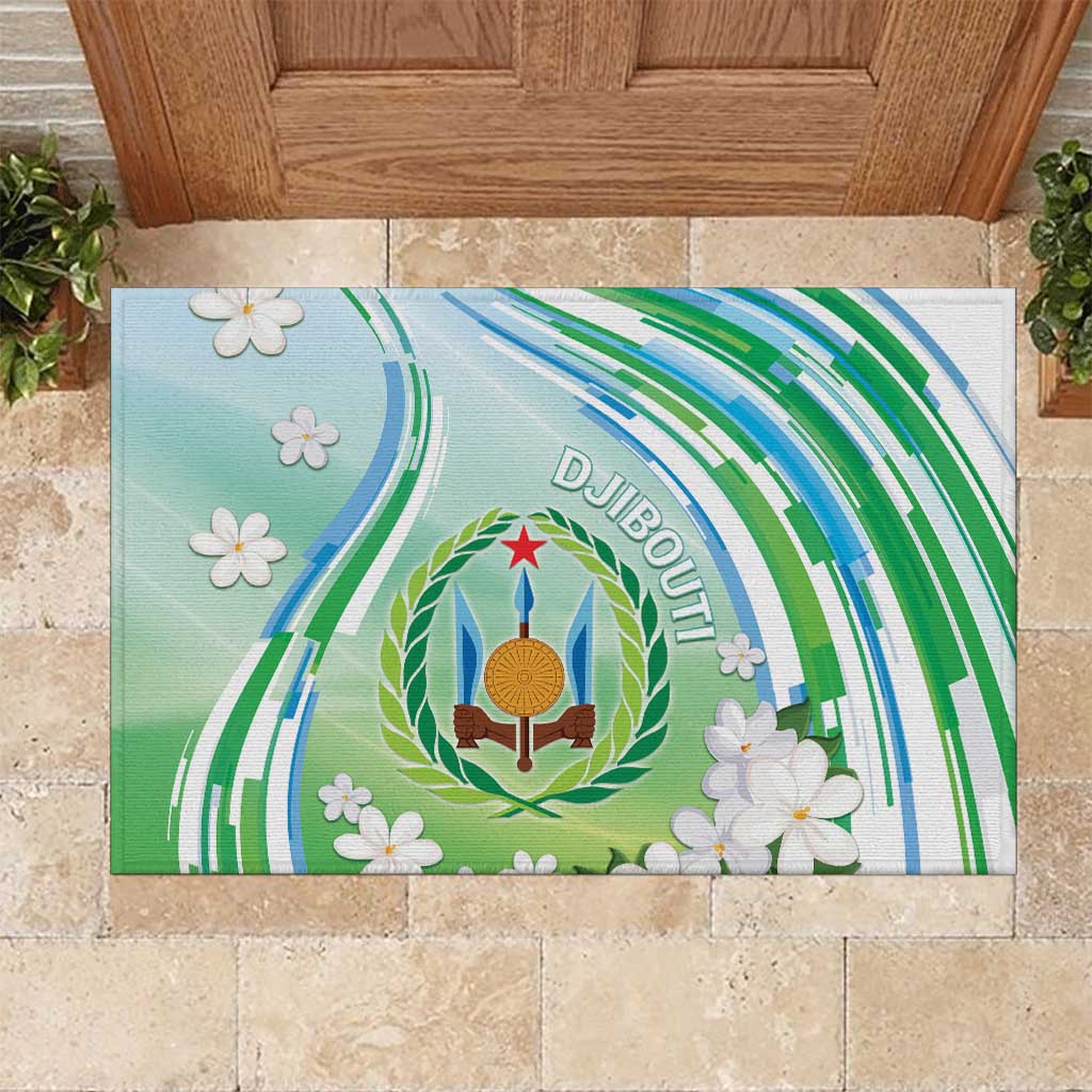 Djibouti Rubber Doormat Jabuuti Emblem With Jasmine