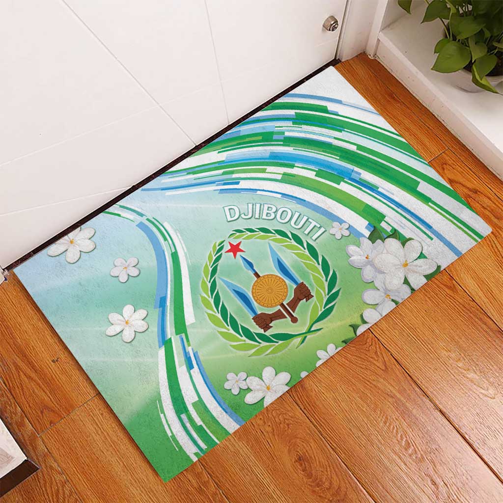 Djibouti Rubber Doormat Jabuuti Emblem With Jasmine