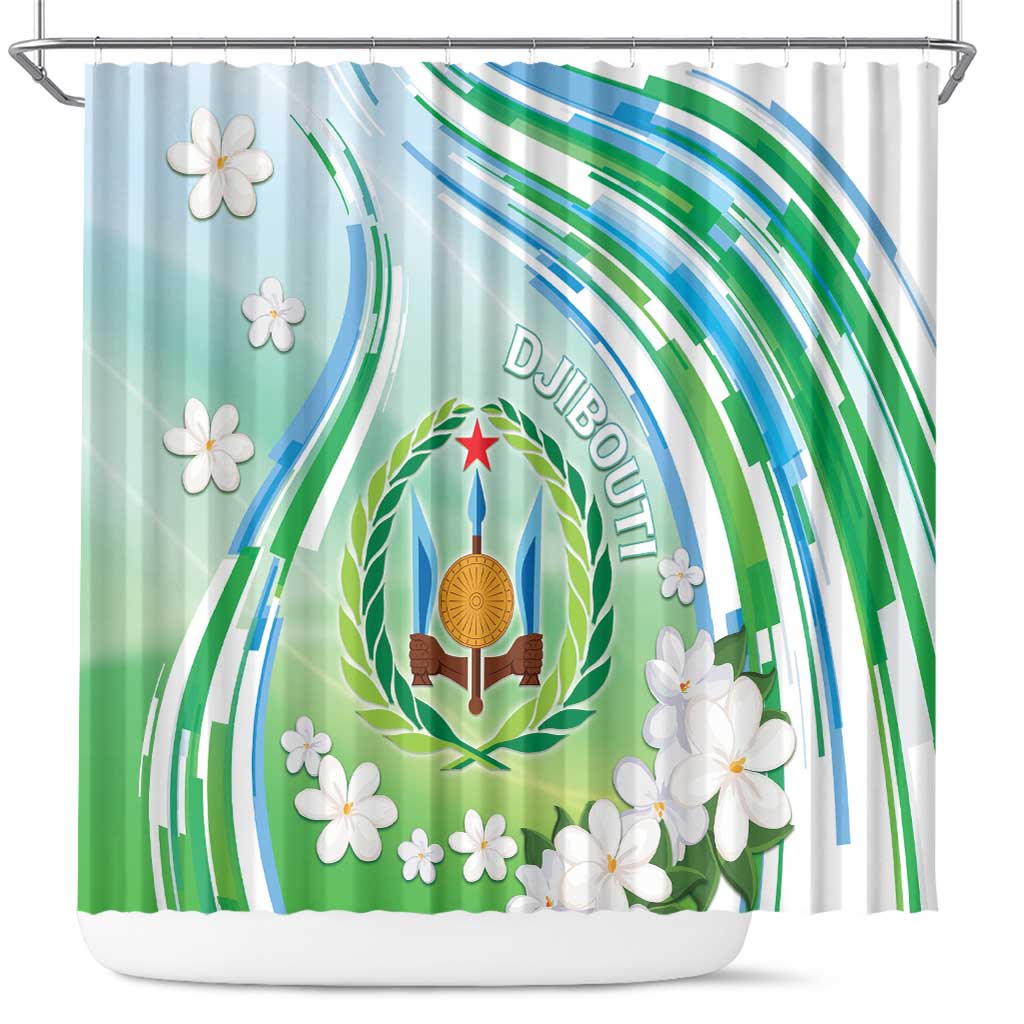Djibouti Shower Curtain Jabuuti Emblem With Jasmine
