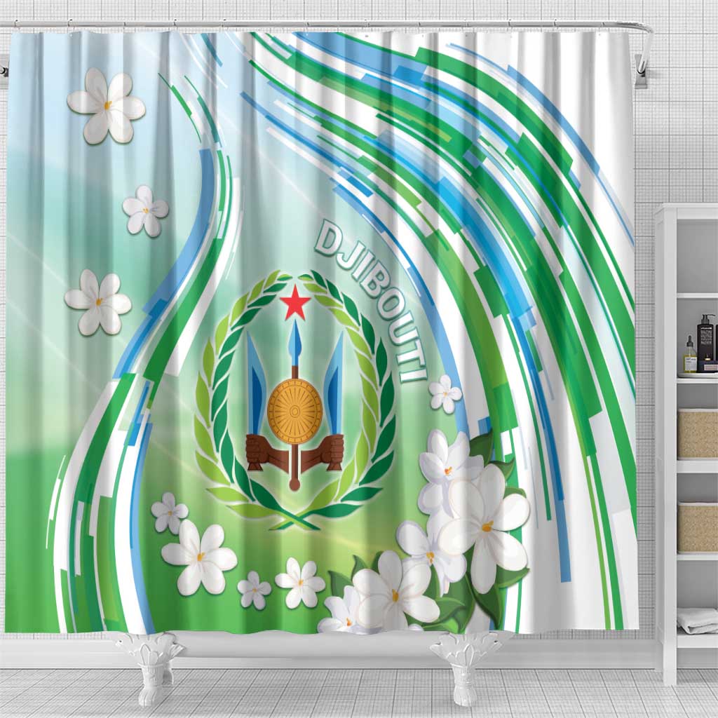 Djibouti Shower Curtain Jabuuti Emblem With Jasmine