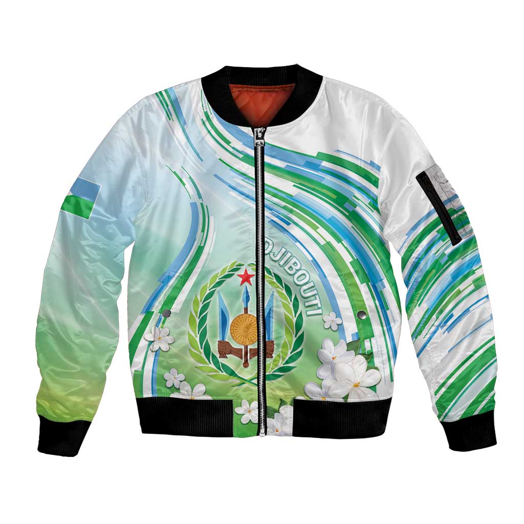 Personalised Djibouti Sleeve Zip Bomber Jacket Jabuuti Emblem With Jasmine