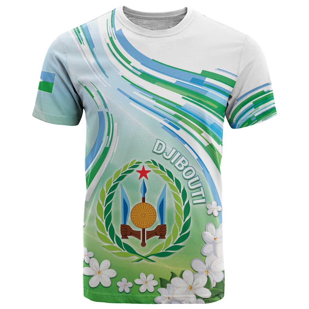 Personalised Djibouti T Shirt Jabuuti Emblem With Jasmine