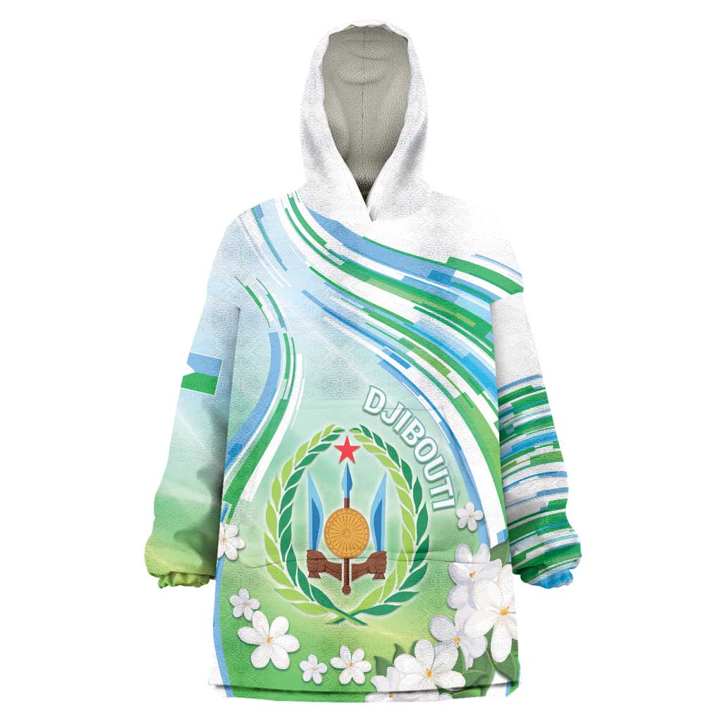 Personalised Djibouti Wearable Blanket Hoodie Jabuuti Emblem With Jasmine