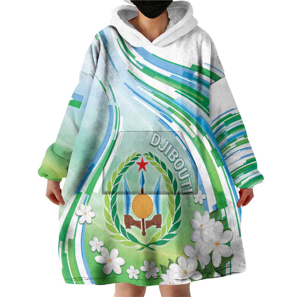 Personalised Djibouti Wearable Blanket Hoodie Jabuuti Emblem With Jasmine