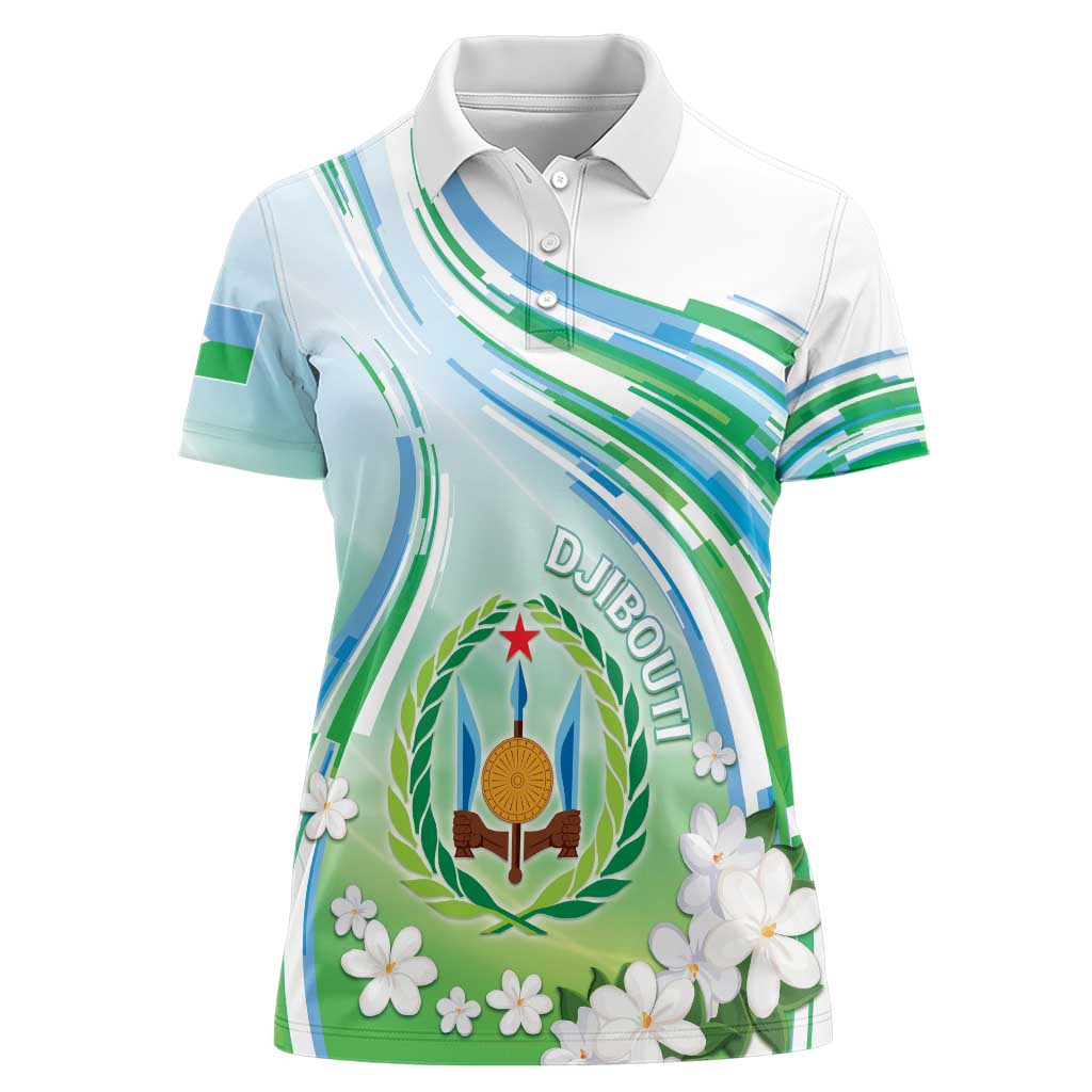 Personalised Djibouti Women Polo Shirt Jabuuti Emblem With Jasmine