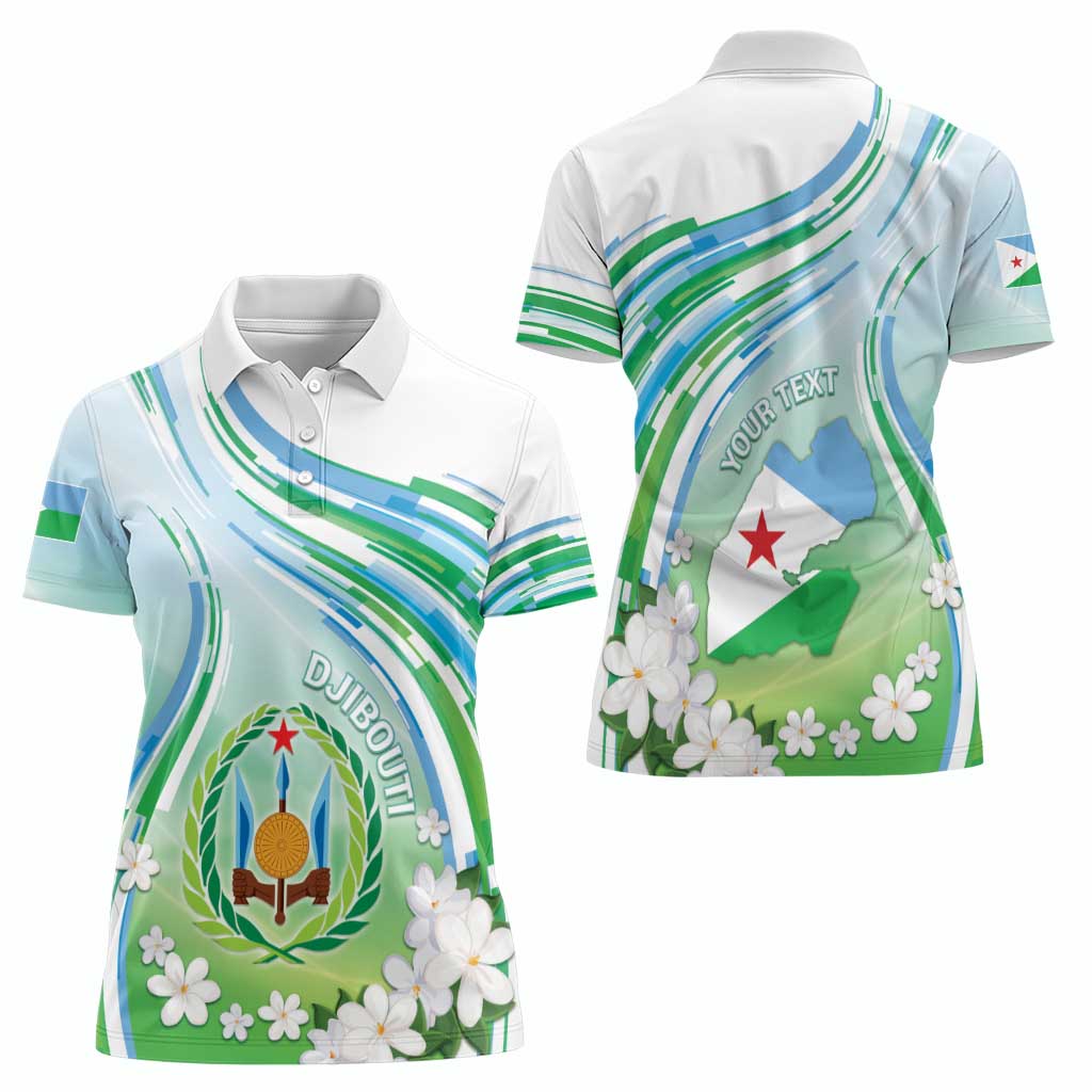 Personalised Djibouti Women Polo Shirt Jabuuti Emblem With Jasmine