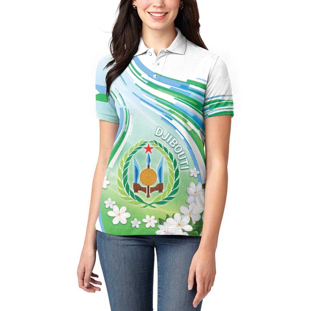 Personalised Djibouti Women Polo Shirt Jabuuti Emblem With Jasmine