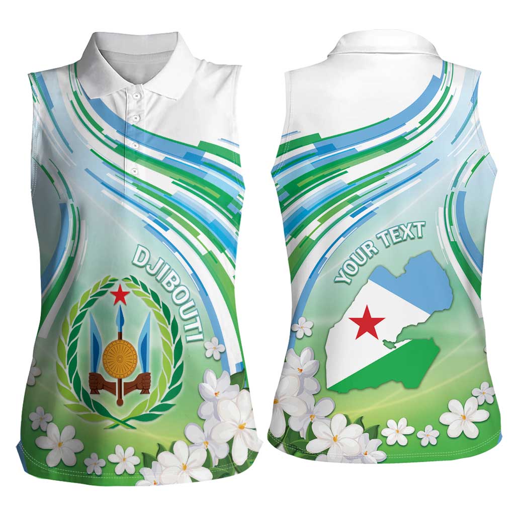 Personalised Djibouti Women Sleeveless Polo Shirt Jabuuti Emblem With Jasmine