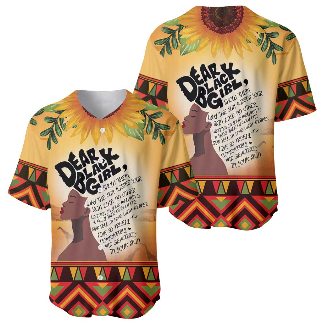 Dear Black Girl Baseball Jersey African Black Women Pride