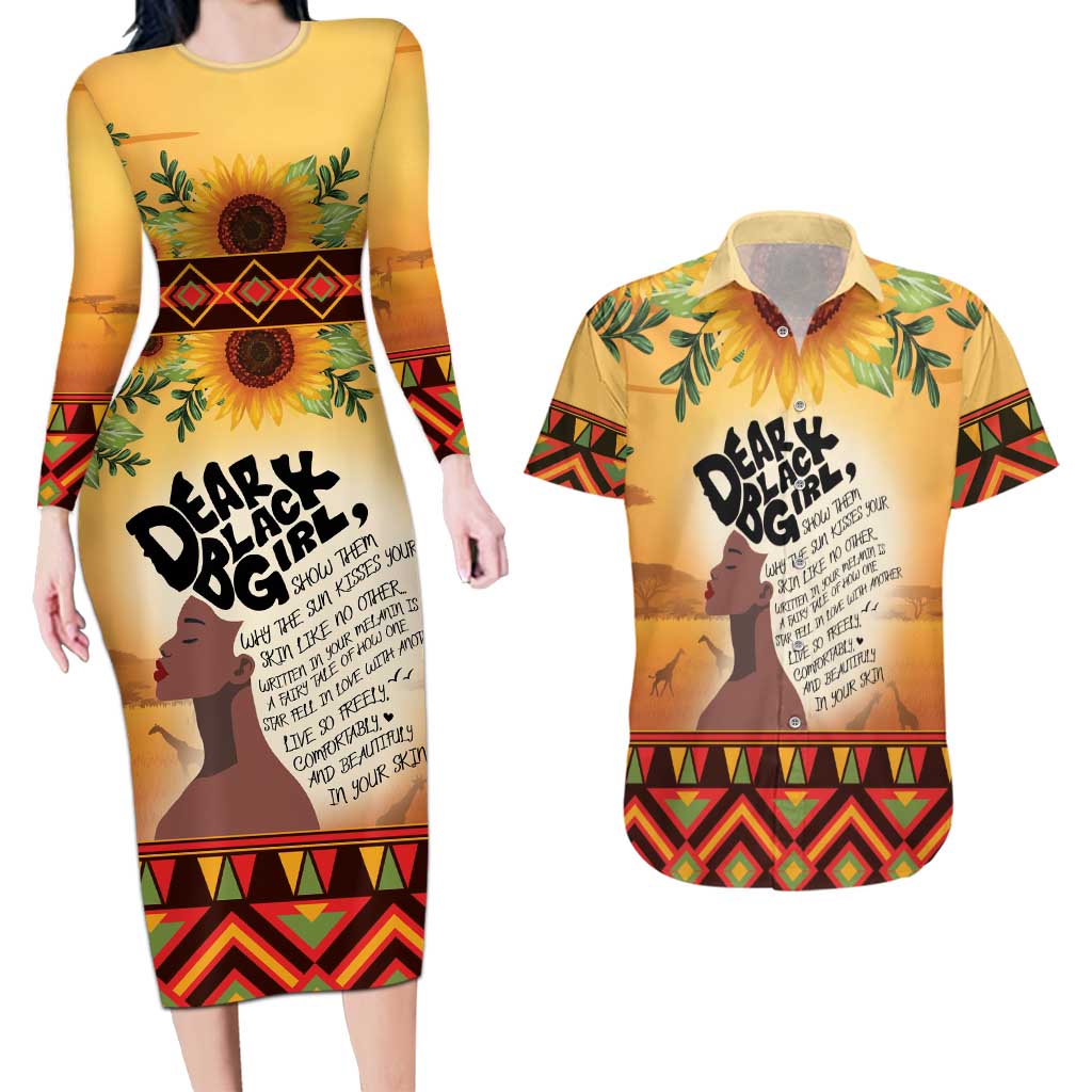 Dear Black Girl Couples Matching Long Sleeve Bodycon Dress and Hawaiian Shirt African Black Women Pride